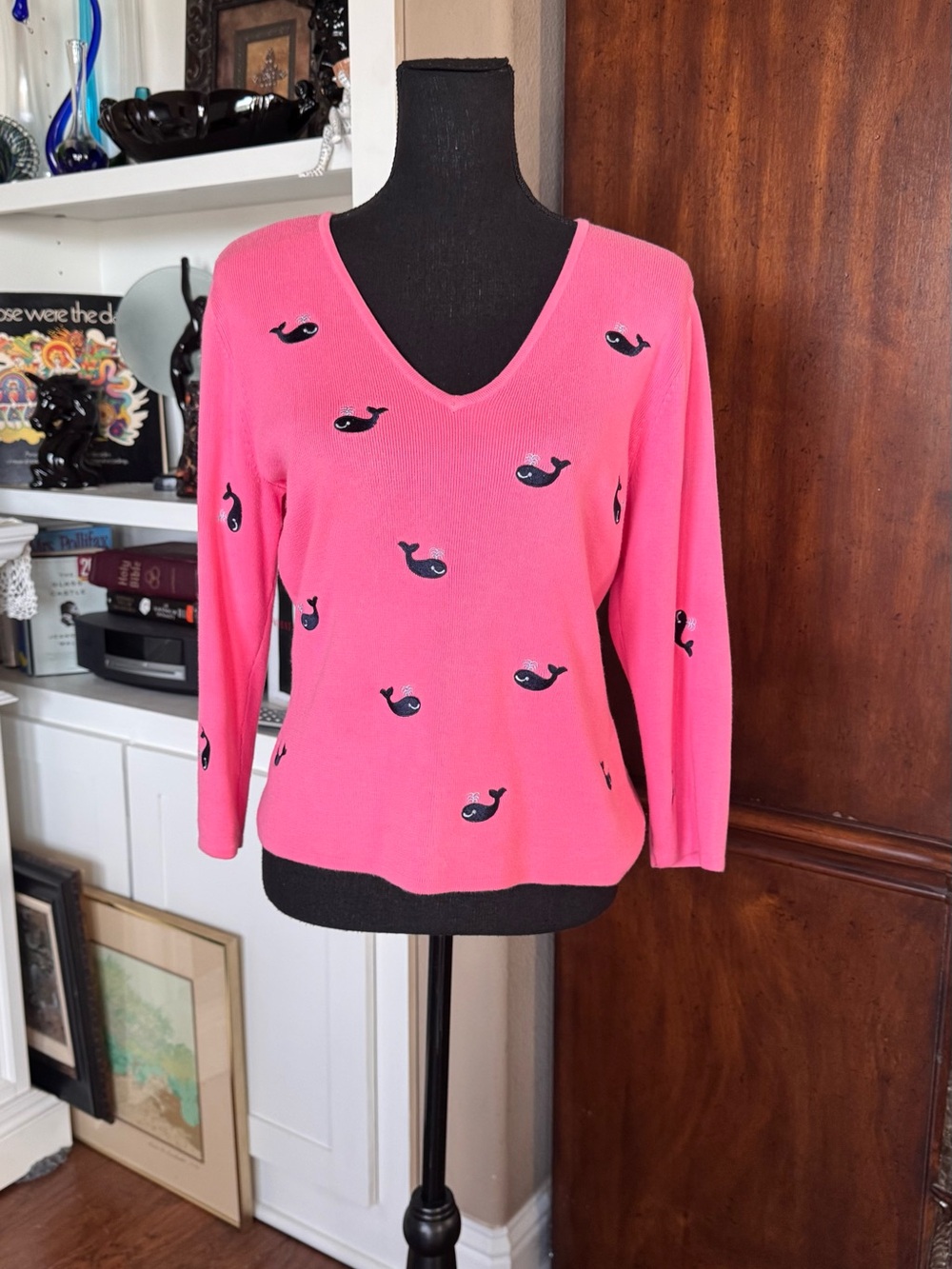 Mercer & Madison Whale Embroidery Pink Sweater